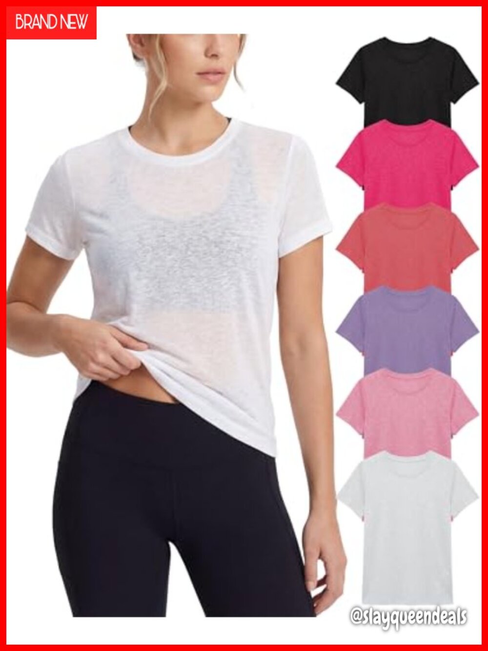 Women's Semi Sheer Slub Burnout Crew Neck T-Shirt Workout Tee